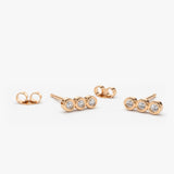 14K Gold 3 Stone Diamond Bezel Earrings 14K Rose Gold Ferkos Fine Jewelry