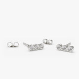 14K Gold 3 Stone Diamond Bezel Earrings 14K White Gold Ferkos Fine Jewelry