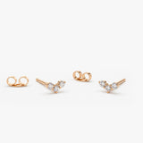 14K Gold Mini Trio Diamond Stud Earrings 14K Rose Gold Ferkos Fine Jewelry