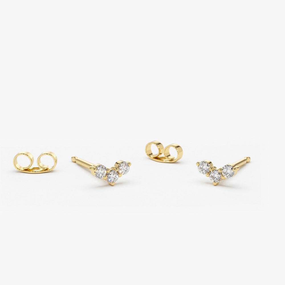 14K Gold Mini Trio Diamond Stud Earrings 14K Gold Ferkos Fine Jewelry