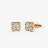 14k Gold Diamond Cluster Floral Design Earrings 14K Rose Gold Ferkos Fine Jewelry