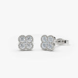 14k Gold Diamond Cluster Floral Design Earrings 14K White Gold Ferkos Fine Jewelry