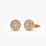 14k Floral Design Diamond Studs 14K Rose Gold Ferkos Fine Jewelry