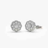 14k Floral Design Diamond Studs 14K White Gold Ferkos Fine Jewelry