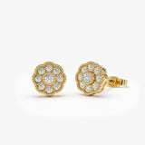 14k Floral Design Diamond Studs 14K Gold Ferkos Fine Jewelry