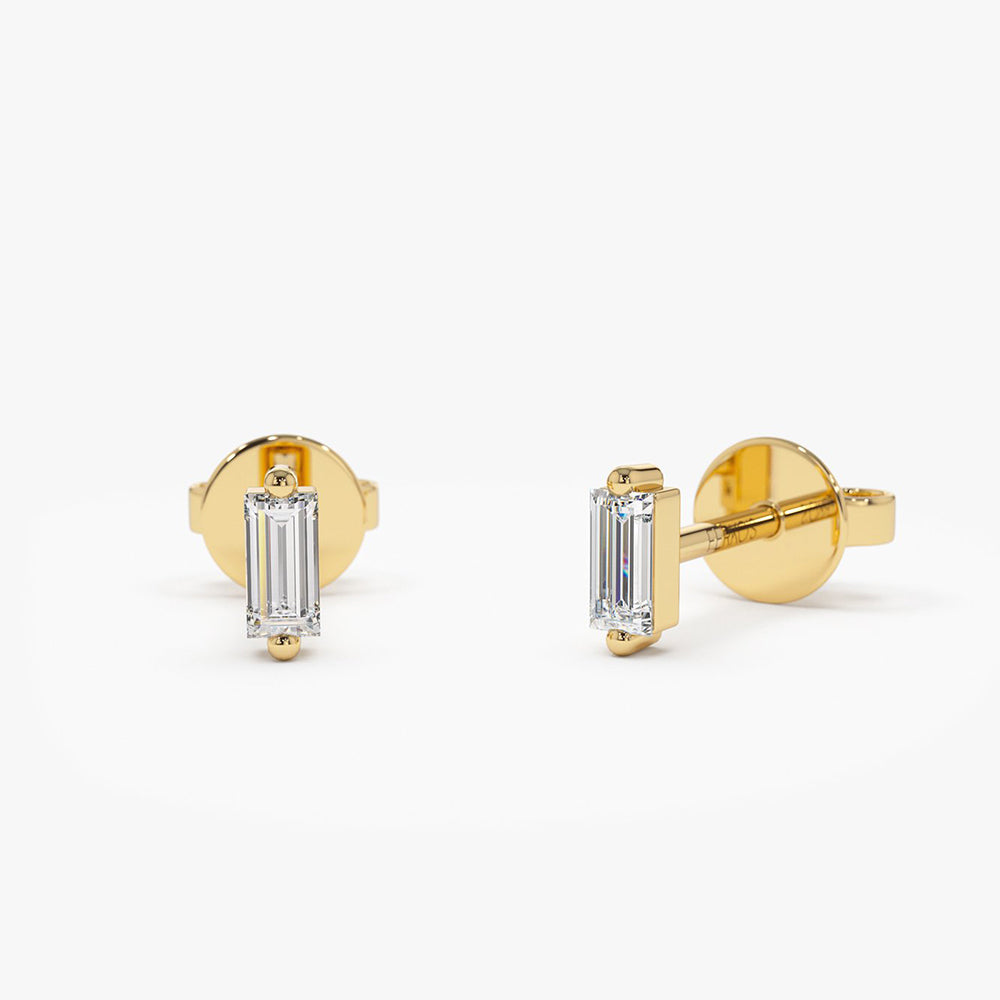 14k Mini Baguette Diamond Studs 14K Gold Ferkos Fine Jewelry