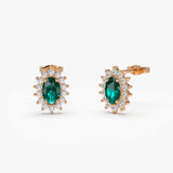 14k Emerald Earrings with Halo Diamonds 14K Rose Gold Ferkos Fine Jewelry
