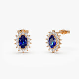 14k Oval Cut Blue Sapphire Earrings with Diamonds 14K Rose Gold Ferkos Fine Jewelry