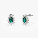 14k Emerald Earrings with Halo Diamonds 14K White Gold Ferkos Fine Jewelry