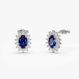 14k Oval Cut Blue Sapphire Earrings with Diamonds 14K White Gold Ferkos Fine Jewelry