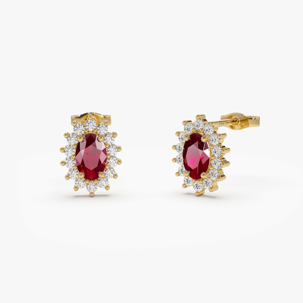 14k Oval Cut Ruby Earrings with Diamonds 14K Gold Ferkos Fine Jewelry