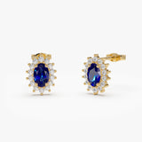 14k Oval Cut Blue Sapphire Earrings with Diamonds 14K Gold Ferkos Fine Jewelry