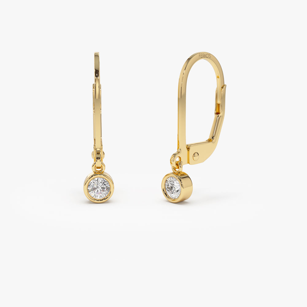 14k Lever Back Bezel Setting Diamond Earrings 14K Gold Ferkos Fine Jewelry
