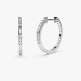 14k Gold Inside out Diamond Hoop Earrings 14K White Gold Ferkos Fine Jewelry