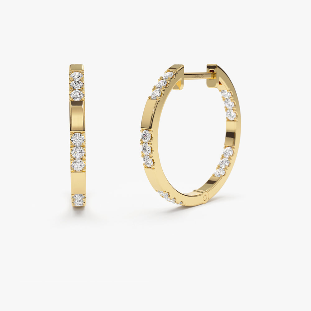 14k Gold Inside out Diamond Hoop Earrings 14K Gold Ferkos Fine Jewelry
