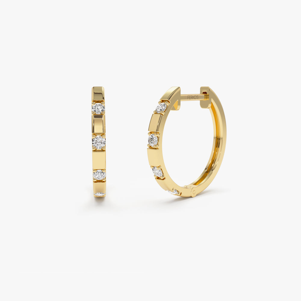 14k Dainty Diamond Hoop Earrings 14K Gold Ferkos Fine Jewelry
