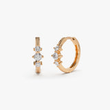 14k Three Stone Mini Diamond Huggies 14K Rose Gold Ferkos Fine Jewelry
