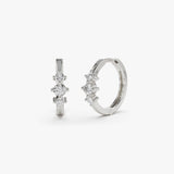 14k Three Stone Mini Diamond Huggies 14K White Gold Ferkos Fine Jewelry