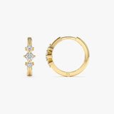 14k Three Stone Mini Diamond Huggies  Ferkos Fine Jewelry