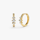 14k Three Stone Mini Diamond Huggies 14K Gold Ferkos Fine Jewelry
