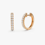 14k Diamond Huggies Earrings 16MM 14K Rose Gold Ferkos Fine Jewelry