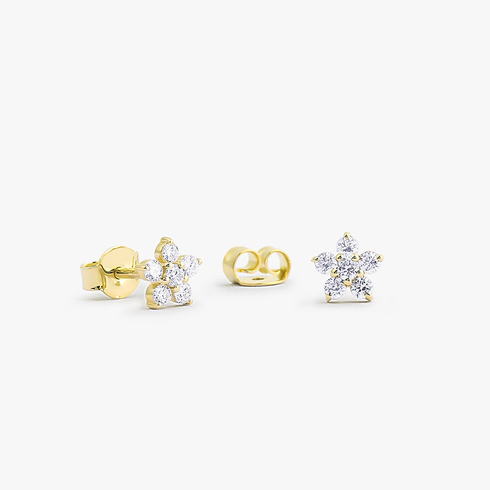 14K Gold Diamond Flower Earrings 14K Gold Ferkos Fine Jewelry