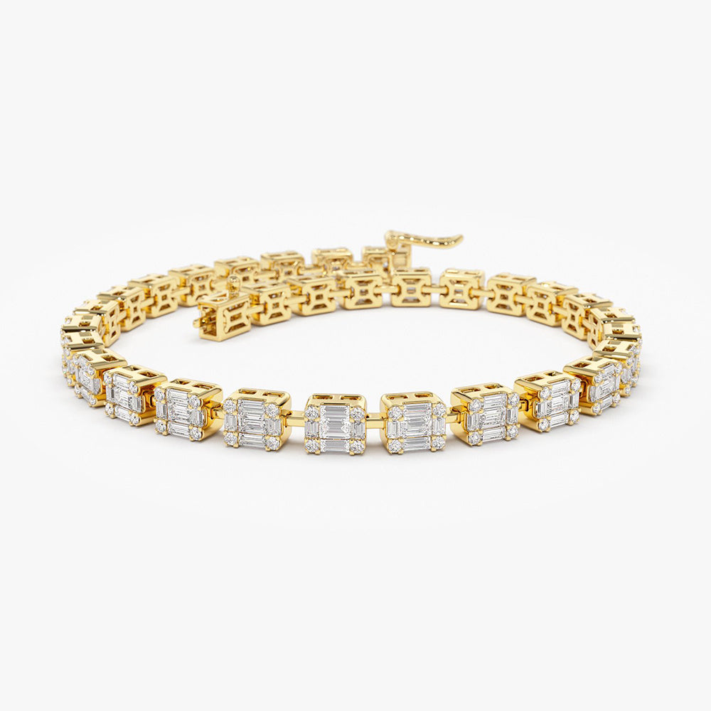 14K Baguette and Round Diamond Illusion Setting Tennis Bracelet 14K Gold Ferkos Fine Jewelry