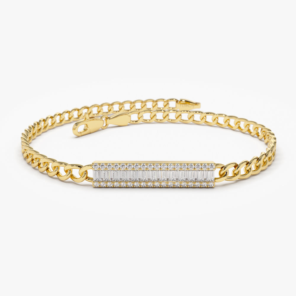 14k Baguette Diamond Bar Curb Link Bracelet 6 Inches Ferkos Fine Jewelry