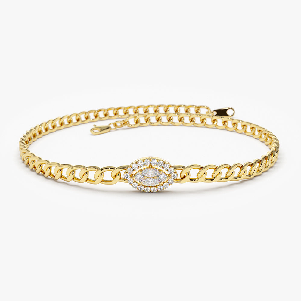 14k Gold Curb Link Marquise Diamond Illusion Setting Bracelet 6 Inches Ferkos Fine Jewelry