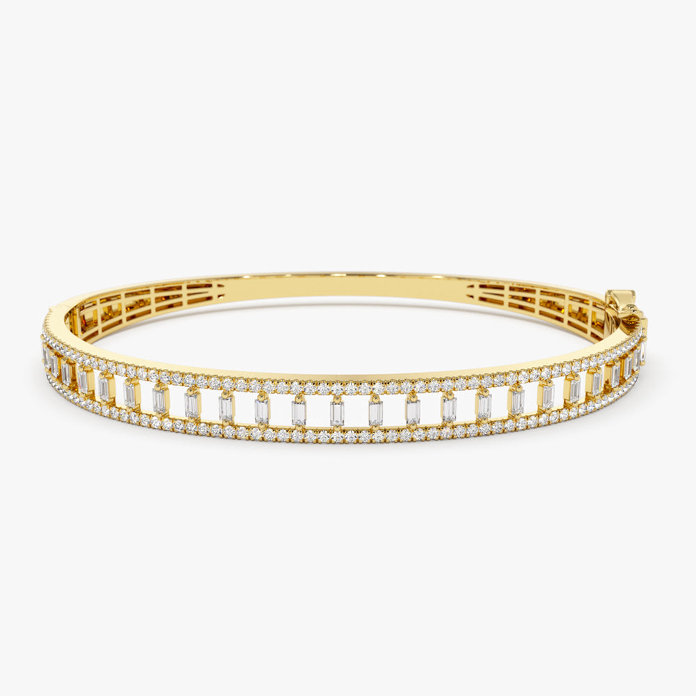 14K Baguette & Round Diamond Bangle Bracelet 14K Gold Ferkos Fine Jewelry