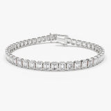 14k Bezel Setting 5.75 ctw Emerald Cut Diamond Tennis Bracelet 14K White Gold Ferkos Fine Jewelry