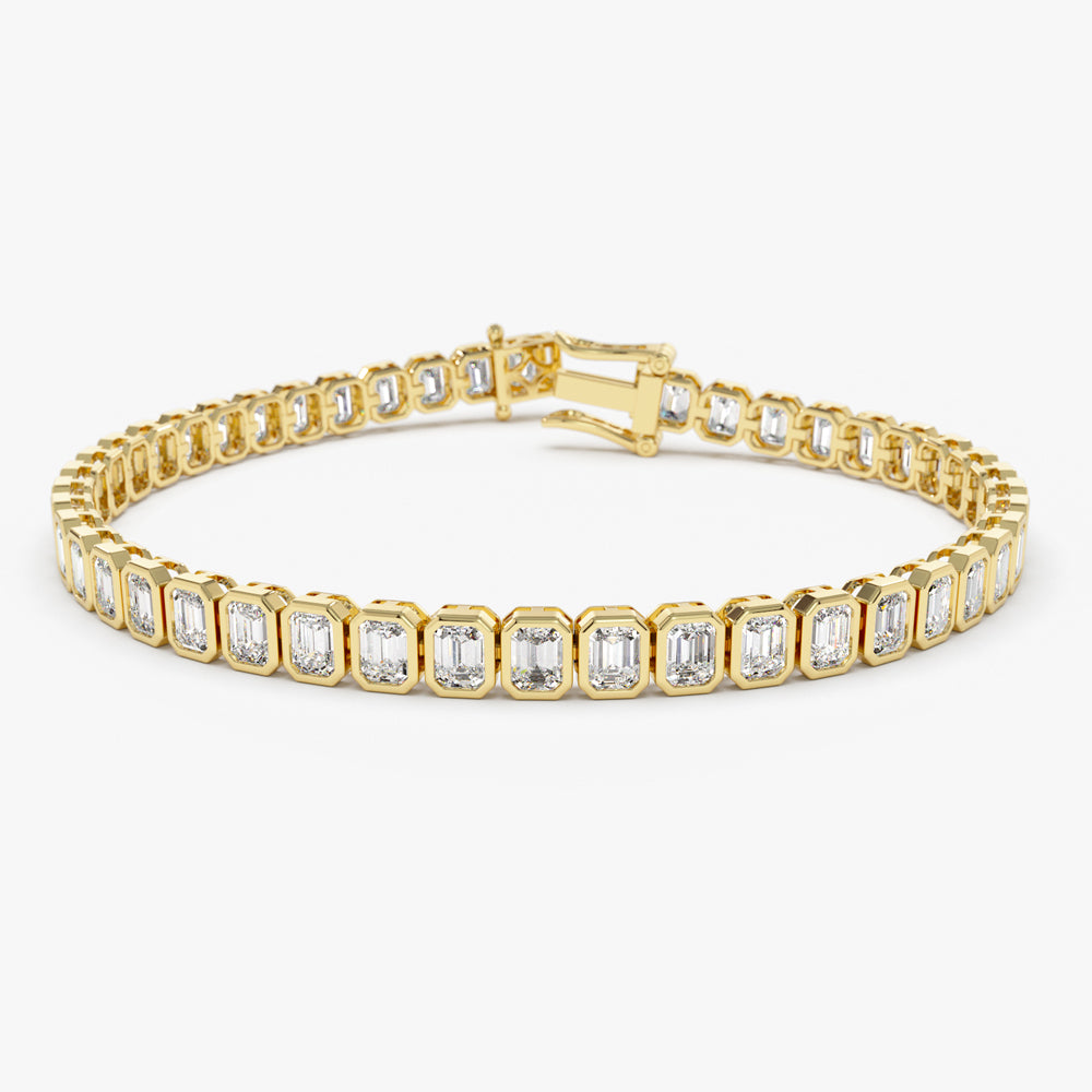14k Bezel Setting 5.75 ctw Emerald Cut Diamond Tennis Bracelet 14K Gold Ferkos Fine Jewelry