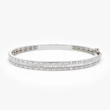 14k Baguette and Round Brilliant Micro Pave Statement Bangle Bracelet 14K White Gold Ferkos Fine Jewelry
