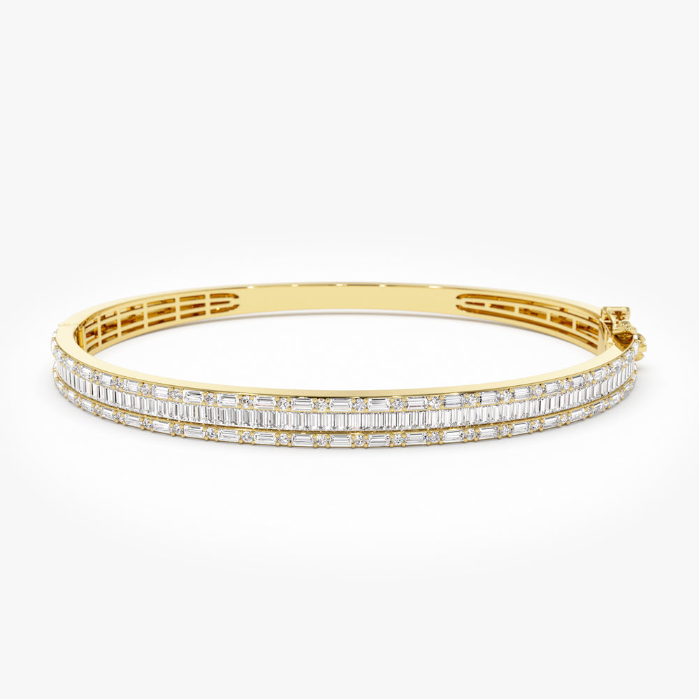 14k Baguette and Round Brilliant Micro Pave Statement Bangle Bracelet 14K Gold Ferkos Fine Jewelry