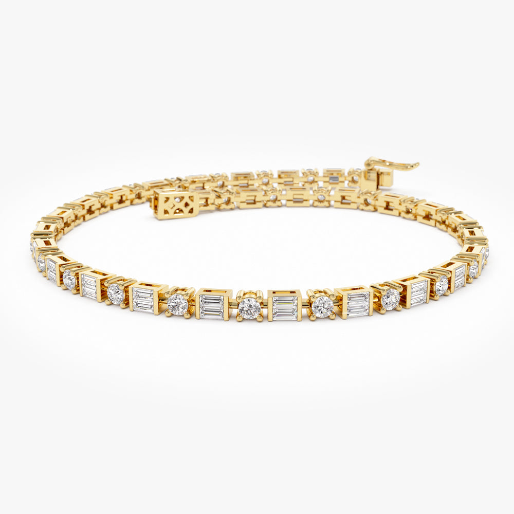 14k Baguette & Round Natural Diamond Tennis Bracelet 14K Gold Ferkos Fine Jewelry