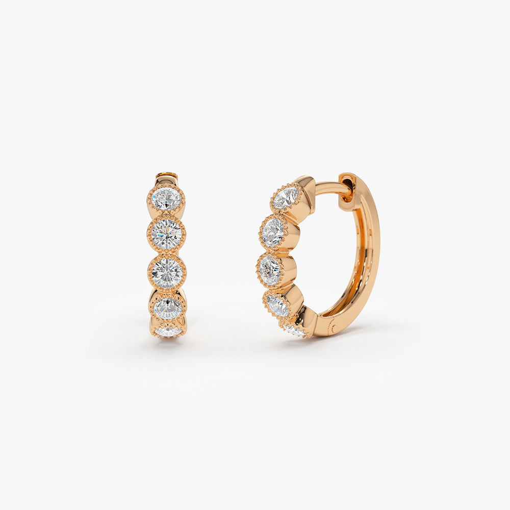 14K Gold Bezel Setting Diamond Huggie Earrings – FERKOS FJ