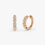 14K Gold Bezel Setting Diamond Huggie Earrings 14K Rose Gold Ferkos Fine Jewelry