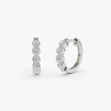 14K Gold Bezel Setting Diamond Huggie Earrings 14K White Gold Ferkos Fine Jewelry