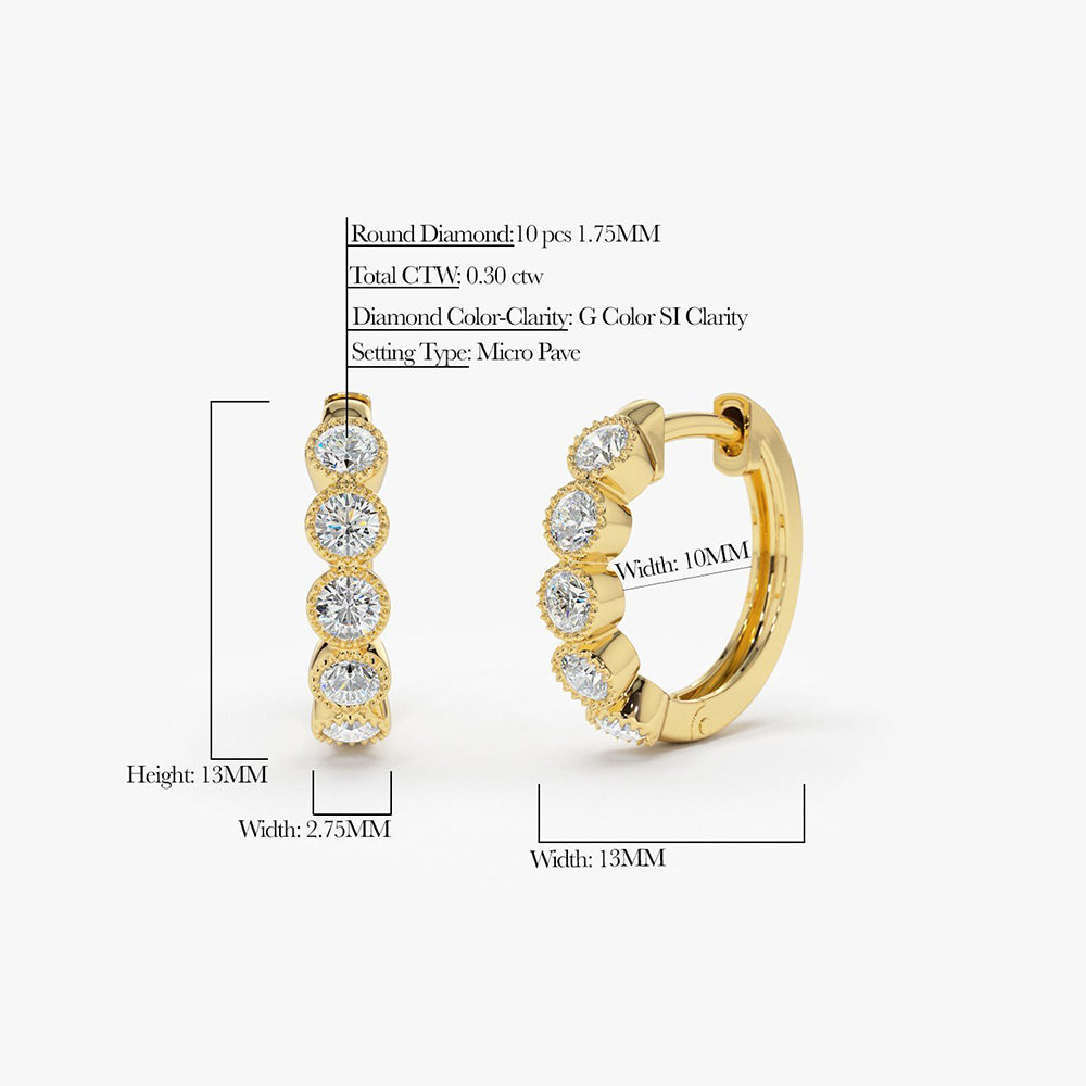 14K Gold Bezel Setting Diamond Huggie Earrings – FERKOS FJ
