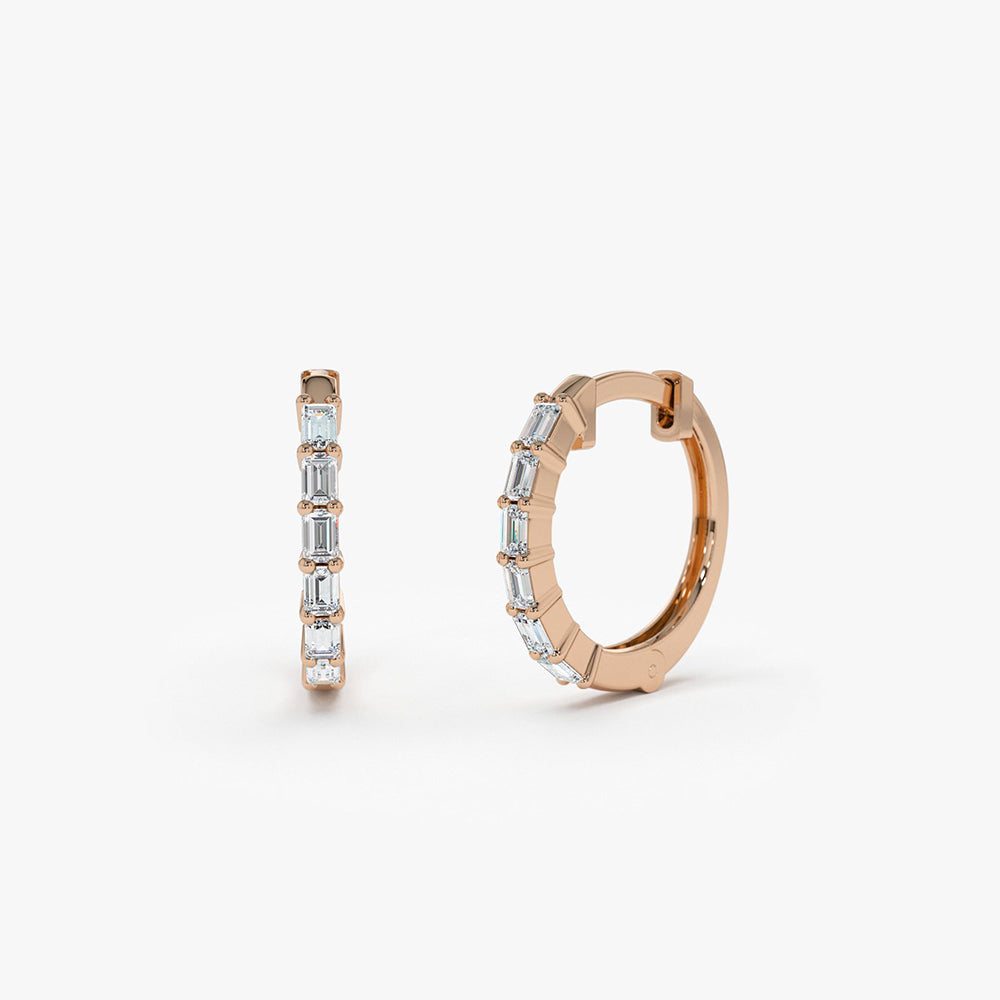14K Gold Mini Baguette Huggie Earrings 14K Rose Gold Ferkos Fine Jewelry