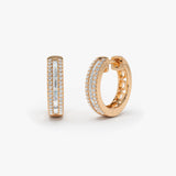 14K Pave Diamonds and Baguette Hoop Earrings 14K Rose Gold Ferkos Fine Jewelry