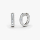 14K Pave Diamonds and Baguette Hoop Earrings 14K White Gold Ferkos Fine Jewelry