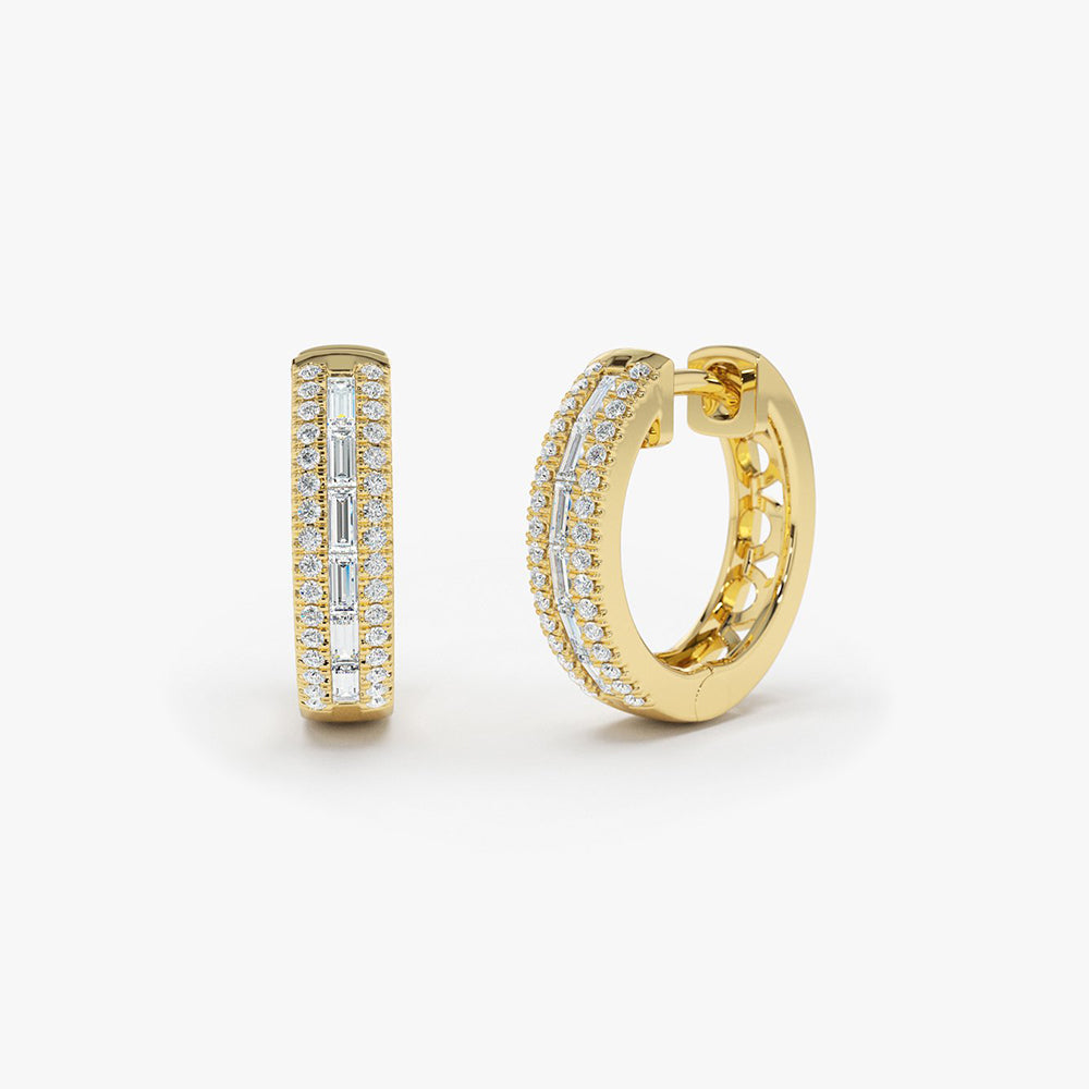 14K Pave Diamonds and Baguette Hoop Earrings 14K Gold Ferkos Fine Jewelry
