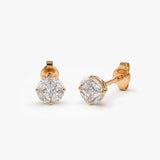 14k 5MM Illusion Setting Diamond Studs 14K Rose Gold Ferkos Fine Jewelry