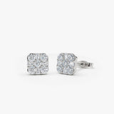 14k Square Baguette and Round Diamond Earrings 14K White Gold Ferkos Fine Jewelry