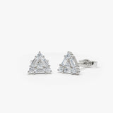 14k Triangle Shaped Round & Baguette Diamond Studs 14K White Gold Ferkos Fine Jewelry