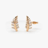 14k Gold Diamond Leaf Earrings 14K Rose Gold Ferkos Fine Jewelry