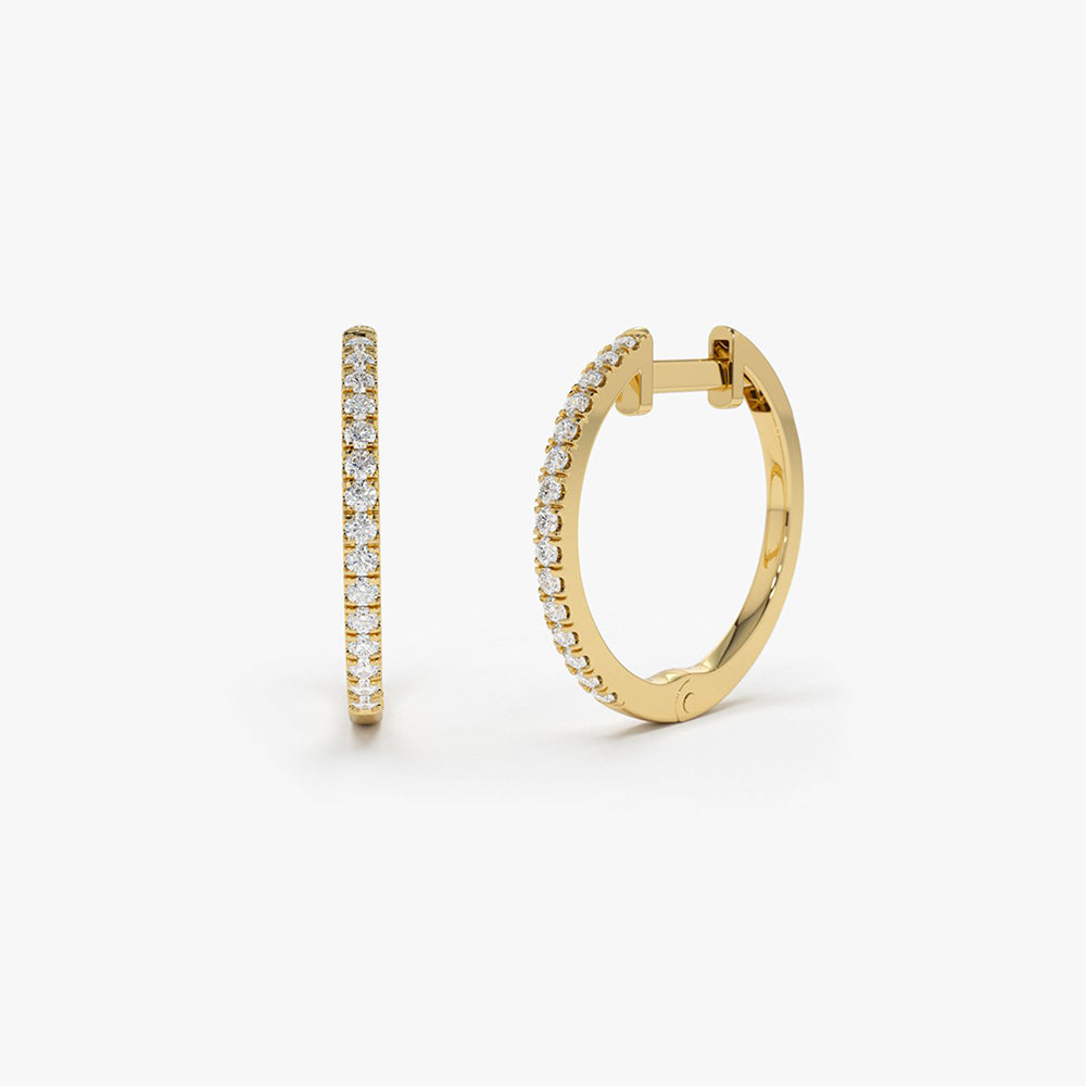 14k Medium Diamond Hoop Earrings 14K Gold Ferkos Fine Jewelry
