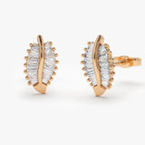 14k Baguette Diamond Leaf Earrings 14K Rose Gold Ferkos Fine Jewelry