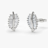 14k Baguette Diamond Leaf Earrings 14K White Gold Ferkos Fine Jewelry